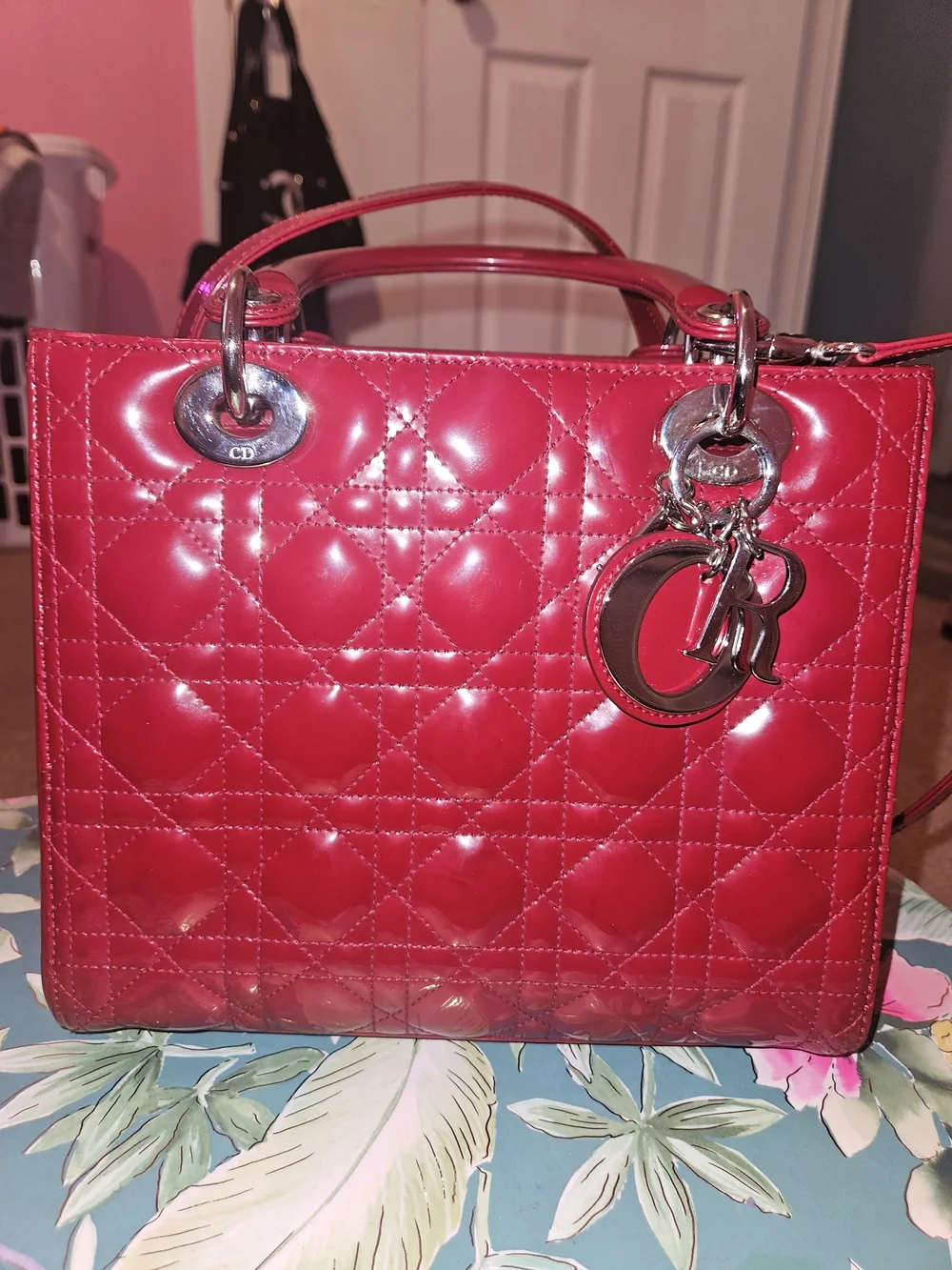 Red Patent Quilted Tote Bag by